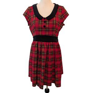 Banned Womens NWT Size L Red Black Tartan Plaid Cap Sleeve Retro Fit Flare Dress